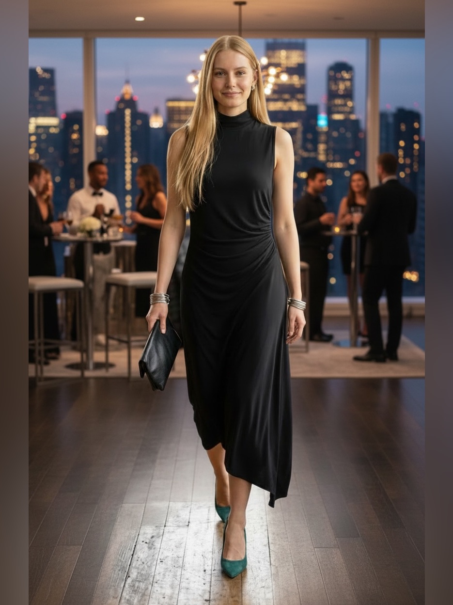 Halston Mock Neck Cocktail Dress. Size 12 Worn Once And Dry Cleaned.